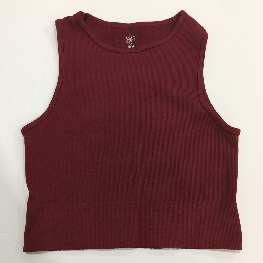 Aura Rust Orange Sleeveless Ribbed Crop Top - Women's Size M/L Stretch Comfort